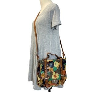 Fossil Key-Per Bag Coated Canvas Floral Crossbody Messenger Bag Fall Colors